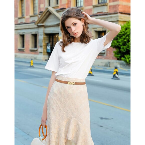 Women's Skinny Leather Belt With Adjustable Silver Turn-Lock Buckle Ideal Brown - Picture 5 of 6